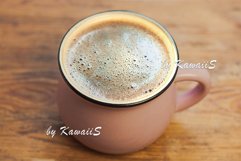 Coffee cup with foam on wooden background minimal style Product Image 1