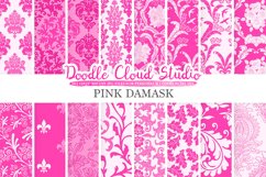 Pink Damask digital paper, Swirls patterns, Digital Floral Damask, Pink background, Instant Download for Personal &amp; Commercial Use Product Image 1