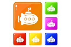 Bathyscaphe with horn icons set vector color Product Image 1