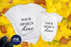 Autumn T-shirt & baby bodysuit mockup, Fall PSD mockup Product Image 1
