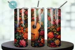 BEAUTIFUL GUITAR AND FLOWERS TUMBLER WRAP SUBLIMATION DESIGN Product Image 1