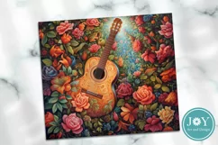 BEAUTIFUL GUITAR AND FLOWERS TUMBLER WRAP SUBLIMATION DESIGN Product Image 2