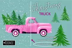 Watercolor Christmas Pink TRUCK with pine trees PNG New Year Product Image 2
