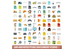 100 architecture document icons set, flat style Product Image 1