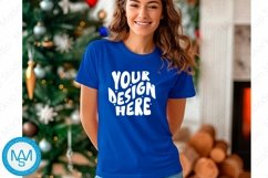 Bella Canvas 3001 Christmas, Woman Blue Tshirt Mockup Product Image 1