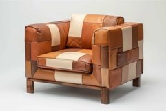 Comfortable patchwork leather armchair standing on white bac Product Image 1
