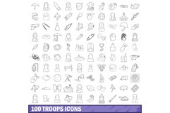 100 troops icons set, outline style Product Image 1