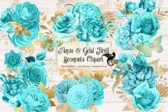 Aqua and Gold Floral Clipart Product Image 2