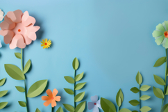 Paper Flowers on a Blue Background Wallpaper Product Image 1