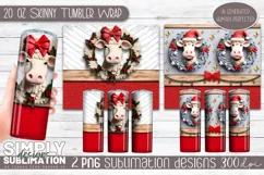 3D Christmas Cow Sublimation Skinny Tumbler Wrap| 20oz | Png Product Image 1