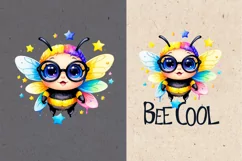 Cute bee cool Watercolor clipart, print design PNG Product Image 2