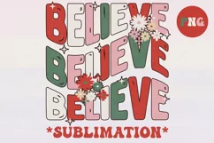 Retro Groovy Believe Merry Christmas PNG Product Image 1