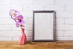 Silver frame mockup with orchid in pink twisted vase Product Image 2