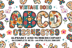 Vintage Boho Alphabet png clipart, boho letters doodle Product Image 1
