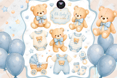 Blue Teddy Bear Baby Shower Clipart Product Image 1