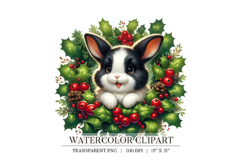 Christmas Bunny Wreath Clipart PNG Product Image 1