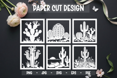 6 Cactus paper cut frames SVG for laser cutting, wall decor Product Image 1