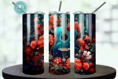 BEAUTIFUL GUITAR AND FLOWERS TUMBLER WRAP SUBLIMATION DESIGN Product Image 1