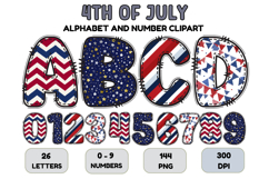 4th July Alphabet png clipart, independence letters doodle Product Image 1