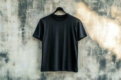 mockup plain black t-shirt hanging on a cement wall Product Image 1