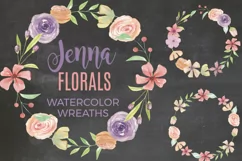 Jenna Floral 7 Wreaths Watercolors Foliage Pastel Purple Product Image 1