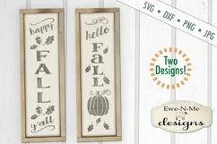 Happy Fall Y'all Hello Fall Pumpkin Leaves Porch Sign SVG Product Image 1