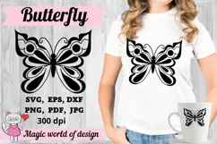 Butterflies svg Black Line Art Hand Drawn Graphic Product Image 1