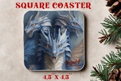 Chinoiserie square coaster sublimation / blue dragons PNG Product Image 1