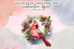 Christmas Bird Watercolor Clipart Product Image 2