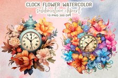 Clock Flower Watercolor Sublimation Clipart Product Image 2