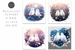 White doves clipart, Love clipart, Valentines Day clipart Product Image 1