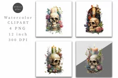 Skull and candle clipart, Skull clipart, Gothic clipart Product Image 1