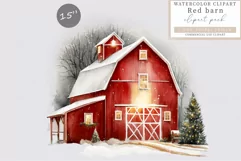 Red barn clipart, Christmas clipart, Farm clipart Product Image 1