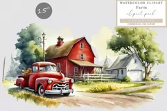 Farm clipart, Summer clipart, Red truck sublimation Product Image 1