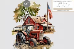 Old farm clipart, Patriotic clipart, Tractor clipart Product Image 1