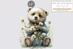 Baby bear clipart, Floral clipart, Summer clipart Product Image 1