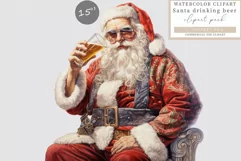 Santa drinking beer clipart, Christmas clipart, Funny Product Image 1