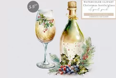 Christmas bottle and glass clipart, Christmas clipart, Party Product Image 1
