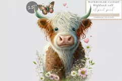 Highland calf clipart, Spring clipart, Love, Cow sublimation Product Image 1