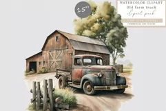 Old barn with truck clipart, Truck sublimation Product Image 1