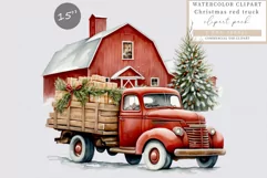 Christmas truck clipart, Red truck sublimation, Product Image 1