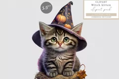 Witch clipart, Kitten clipart, Watercolor clipart Product Image 1