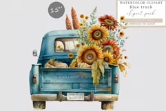 Blue truck clipart, Sunflowers clipart, Fall sublimation Product Image 1