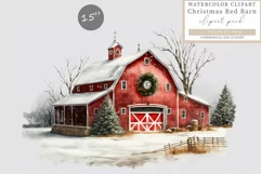 Christmas red barn clipart, Winter, Christmas clipart Product Image 1