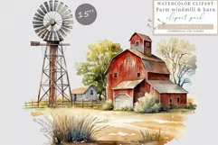 Farm clipart, Windmill clipart, Barn clipart, Watercolor Product Image 1