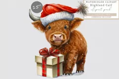 Highland Calf clipart, Christmas clipart, Winter sublimation Product Image 1