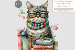 Cat clipart, Christmas clipart, Christmas cat sublimation Product Image 1