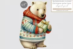 Christmas clipart, Polar bear clipart, Watercolor clipart Product Image 1