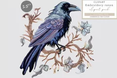 Embroidery raven clipart, Halloween clipart, Raven clipart Product Image 1