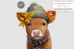 Autumn clipart, Highland calf clipart, Fall sublimation Product Image 1